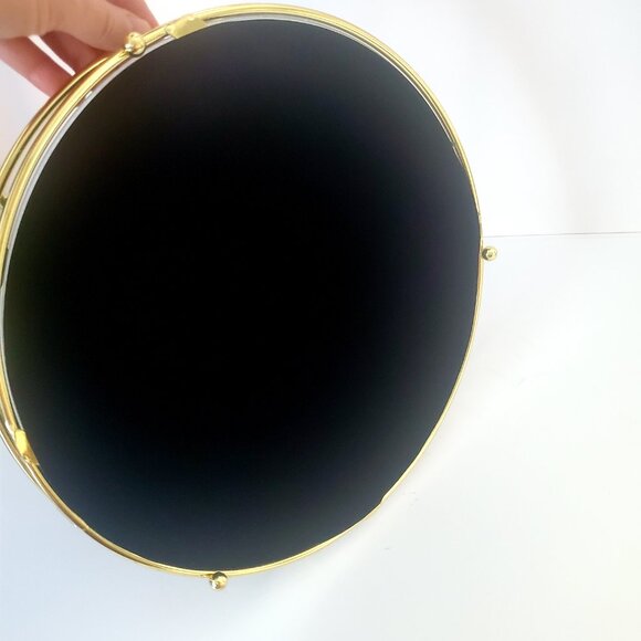Marble Glass Top Round Tray Gold Tone Metal Trim & Footings Black Felt Bottom - Picture 8 of 9